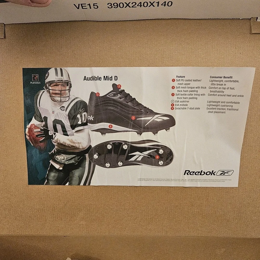 Reebok RBK Mens Size 14 Audible‎ Mid D Black White Football Cleats Shoes Logo